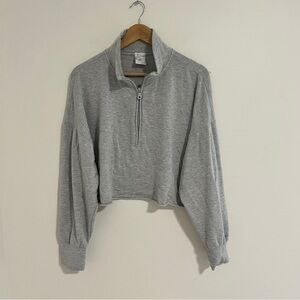 Aerie Gray Polo Collar Boxy Cropped Sweatshirt